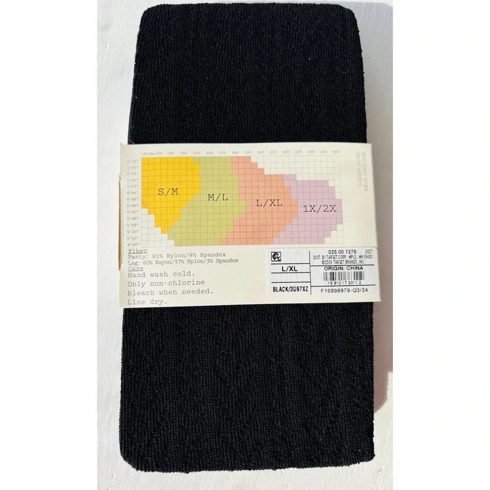 A New Day Pointelle Sweater Tights L/XL Black Openwork Stitching Set of 2 NWT